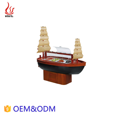 Single-Temperature Wiberda Boat Shape Restaurant Stainless Steel Wooden Counter Refrigerated Salad Bar Cooler