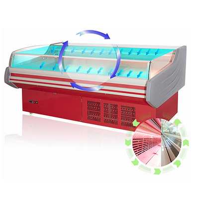 Single-temperature Supermarket Curve Meat Serving Grocery Cooler Refrigerator Food Glass Display Stands Meat Display Stands
