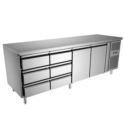 Commercial Single-Temperature Restaurant Refrigeration Equipment 3 Door With 6 Drawers Undercounter Fridge / Freezer