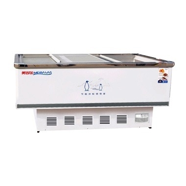 Single-temperature 1.4M Length Glass Top Island Freezer Display Island Freezer For Supermarket With Basket